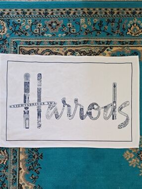 Harrods London-themed cotton tea towel